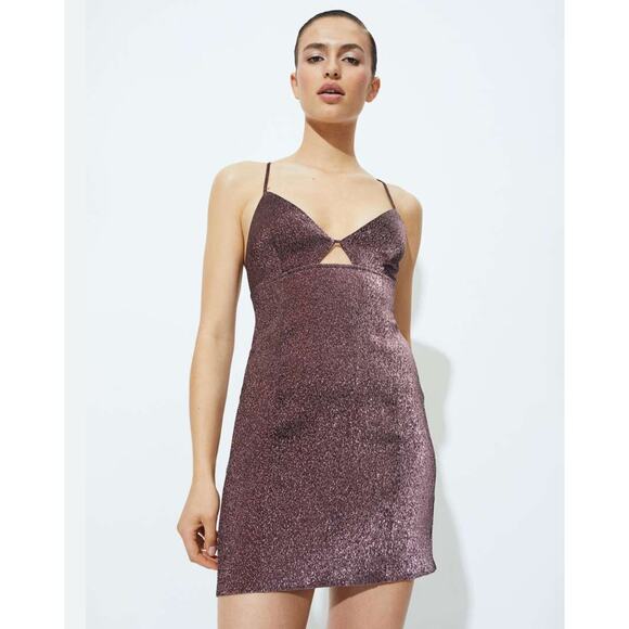 2/$30 NWT H&M Cut-Out Shimmer Mini Dress Pink Purple Metallic Size S - Picture 1 of 9